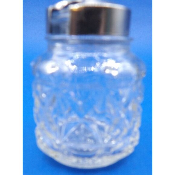 Condiment Jar- Clear Glass- Star Pattern with Spoon Slot - Picture 1 of 4